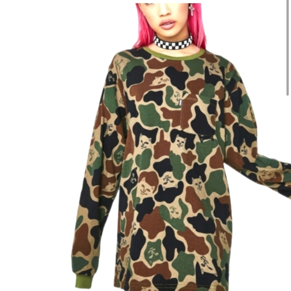 RipNDip Lord Nermal Camo Cat Graphic Longsleeve T-Shirt